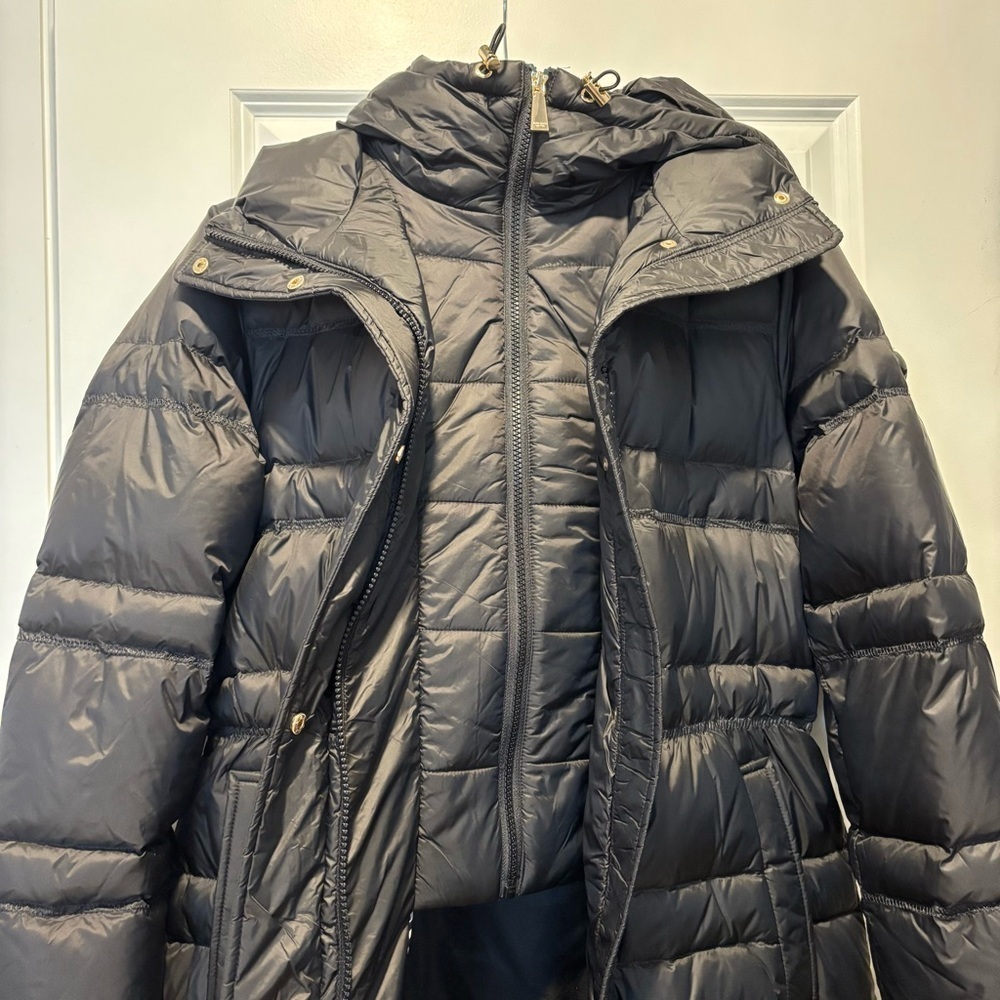 NWT Kate Spade New York Quilted Long Down Parka With Bib, Black Size Small - Picture 8 of 16